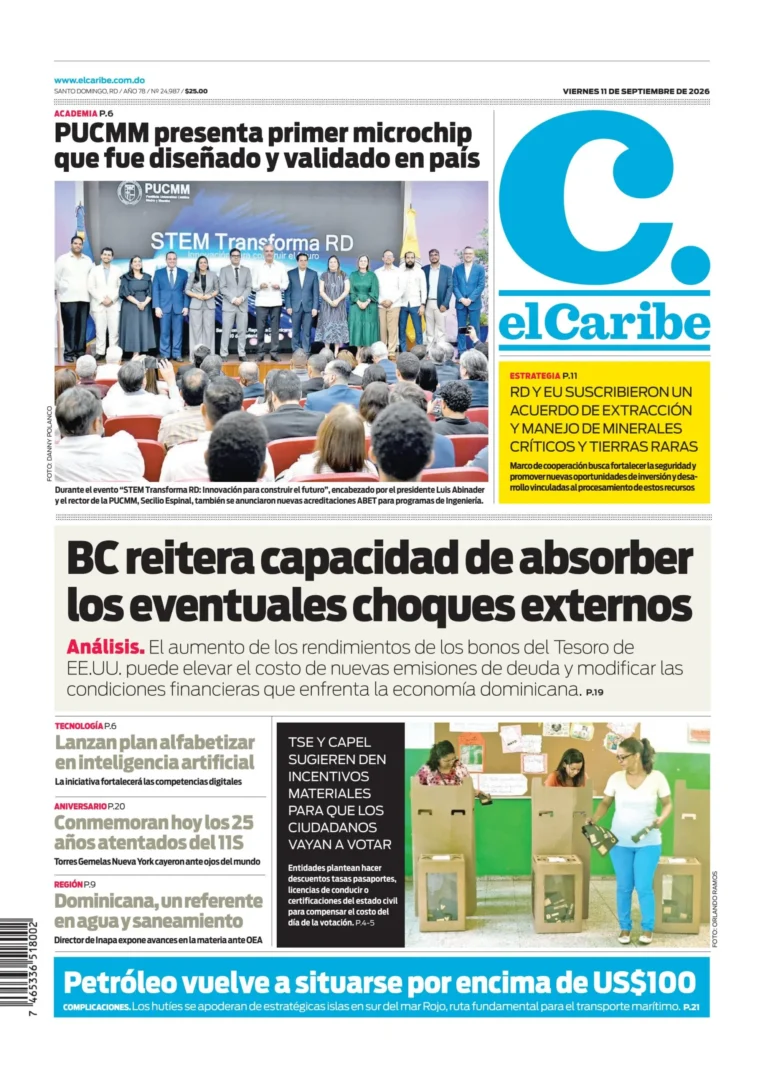 Portada Periódico El Caribe, Viernes 11, Septiembre 2026