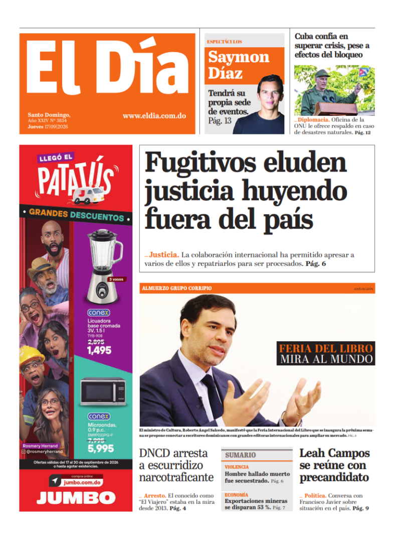 Portada Periódico El Día, Jueves 17, Septiembre 2026