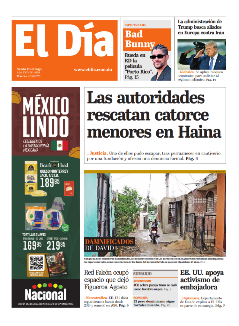 Portada Periódico El Día, Martes 1, Septiembre 2026