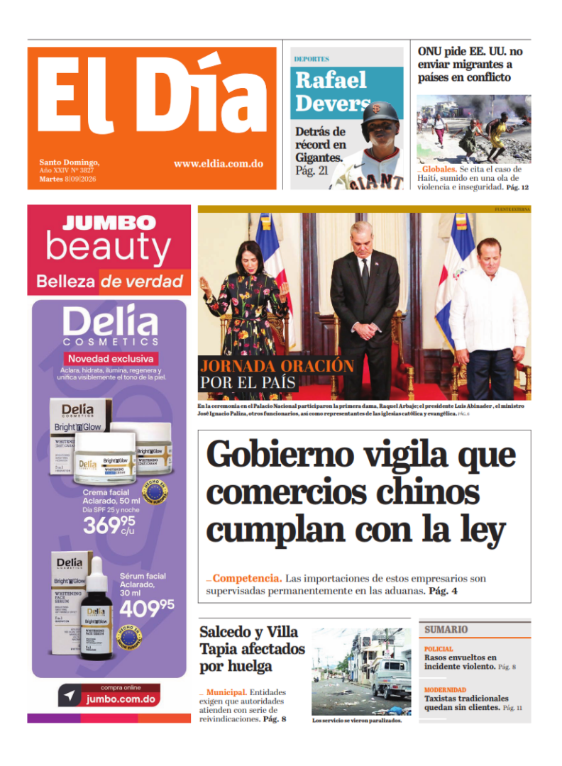 Portada Periódico El Día, Martes 8, Septiembre 2026