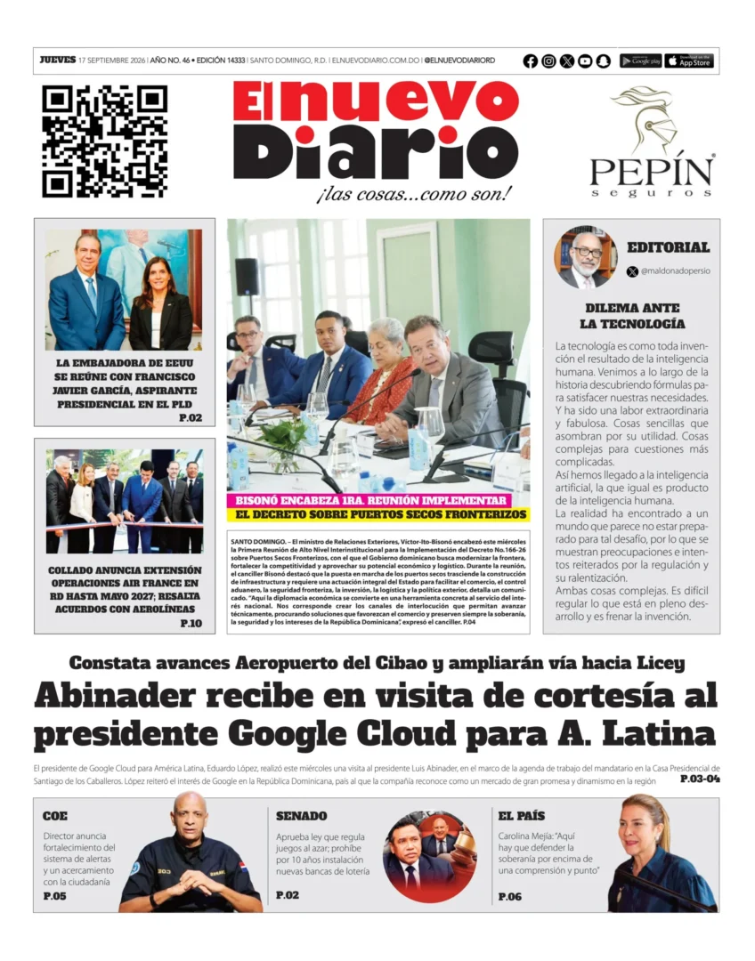 Portada Periódico El Nuevo Diario, Jueves 17, Septiembre 2026