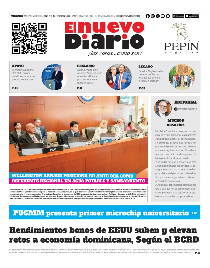Portada Periódico El Nuevo Diario, Viernes 11, Septiembre 2026