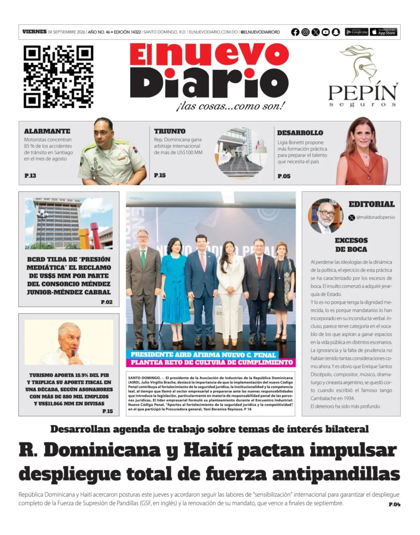 Portada Periódico El Nuevo Diario, Viernes 4, Septiembre 2026