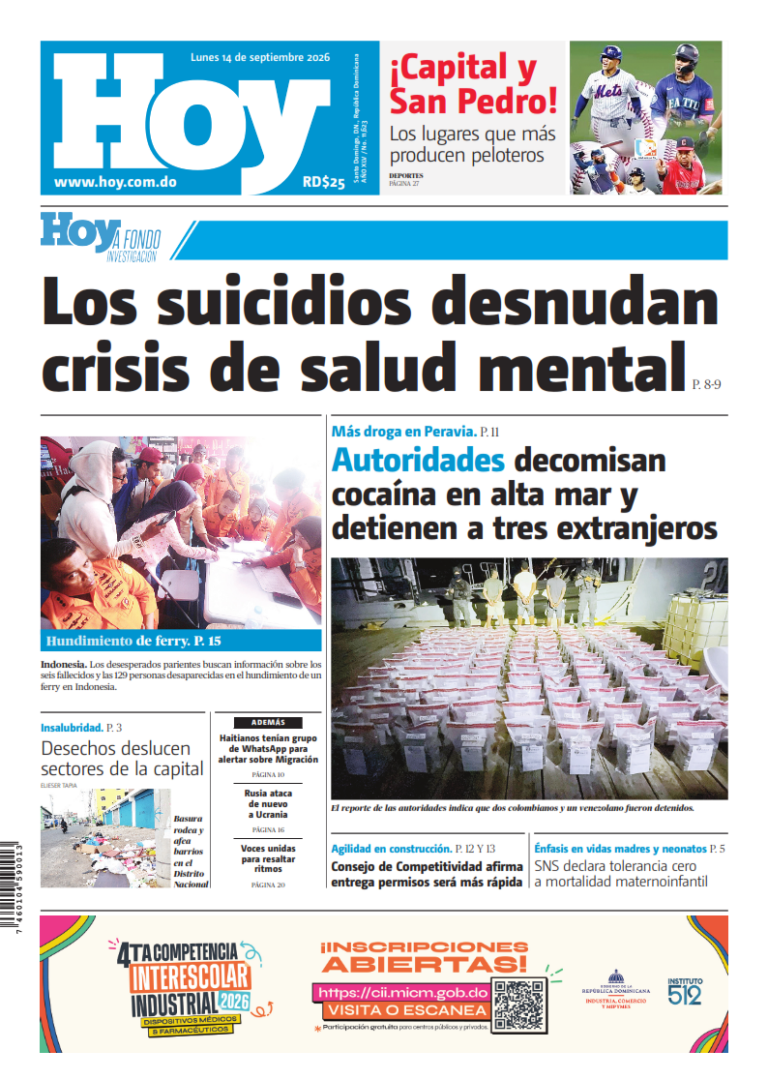 Portada Periódico Hoy, Lunes 14, Septiembre 2026