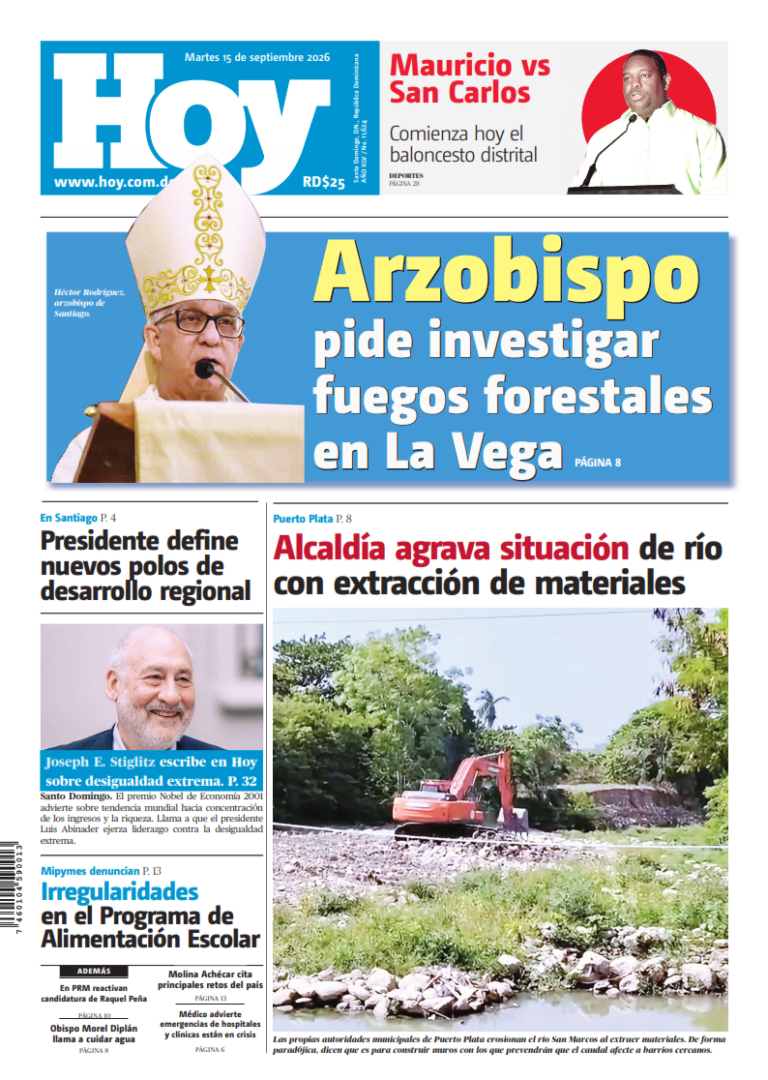 Portada Periódico Hoy, Martes 15, Septiembre 2026