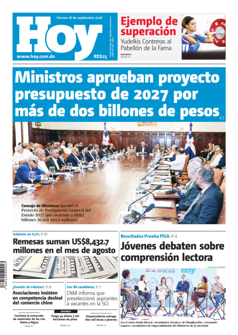 Portada Periódico Hoy, Viernes 18, Septiembre 2026