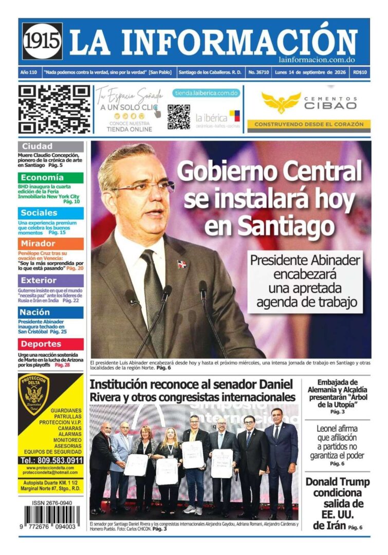 Portada Periódico La Información, Lunes 14, Septiembre 2026