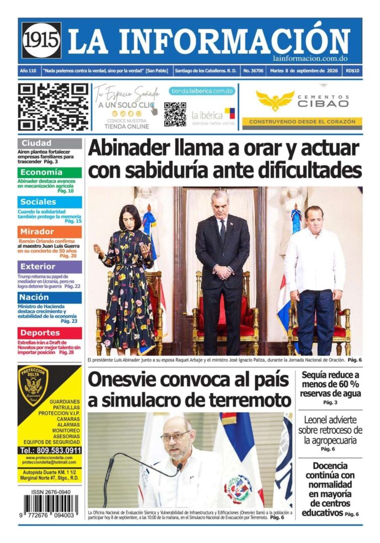 Portada Periódico La Información, Martes 8, Septiembre 2026