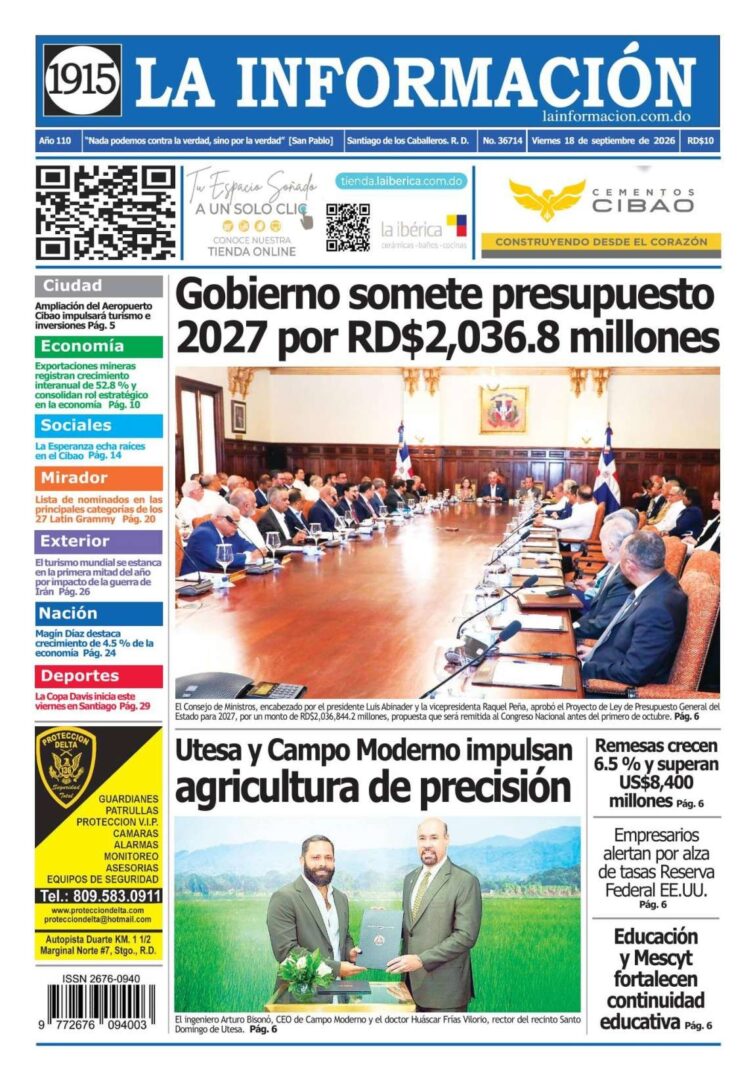 Portada Periódico La Información, Viernes 18, Septiembre 2026