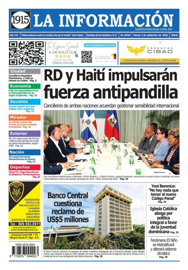 Portada Periódico La Información, Viernes 4, Septiembre 2026