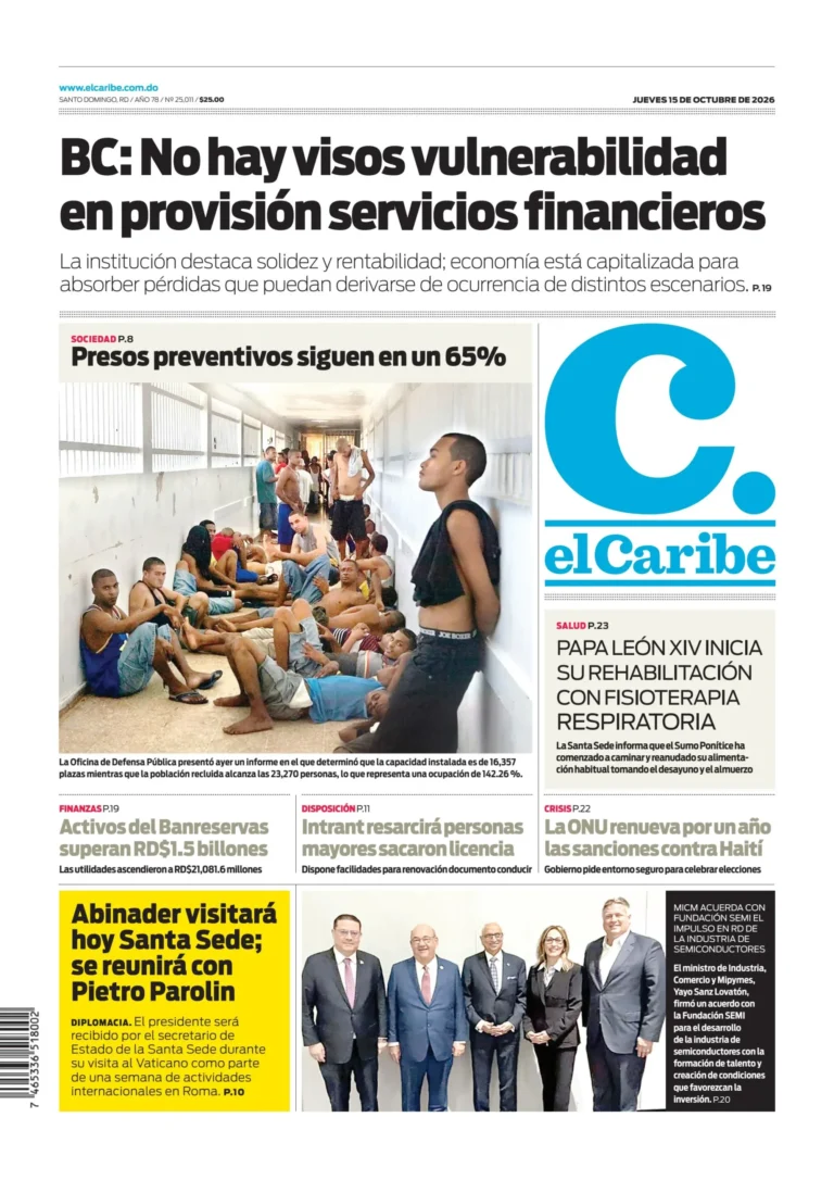 Portada Periódico El Caribe, Jueves 15, Octubre 2026