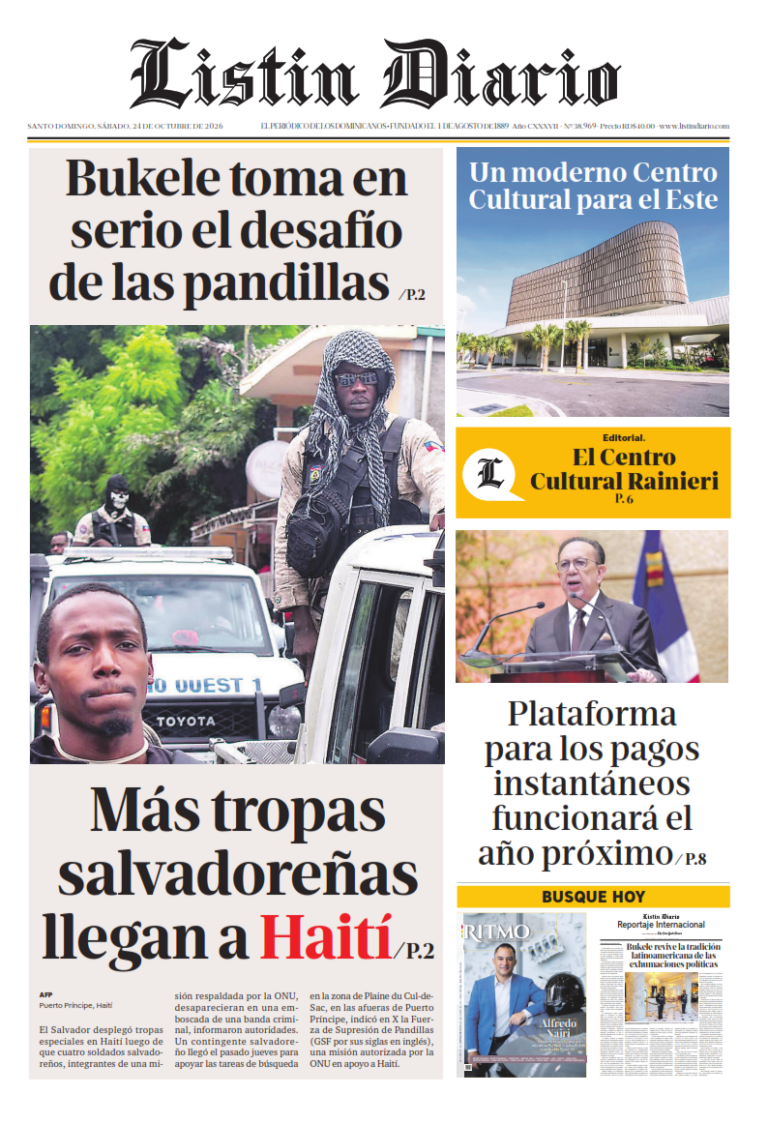 Portada Periódico Listín Diario, Sábado 24, Octubre 2026